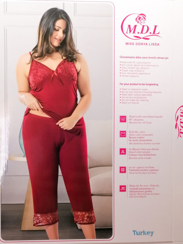 Жіноча піжама з мереживом 56–58 (2XL–3XL), комплект 3 предмети (майка, бриджі, кофта) MDL Туреччина — фото 7