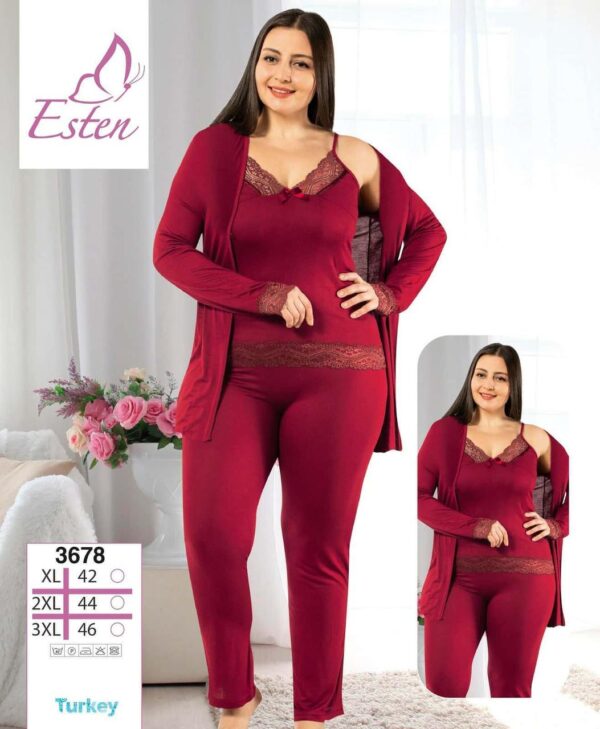 Жіноча піжама великого розміру з мереживом 2XL–3XL (54-58), бордова, Miss Dunya Lissa, Туреччина — фото 6