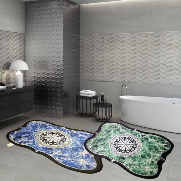 Килимок для ванної та кімнати 60×100 см, Туреччина, велюровий з 3D друком, зелений — фото 2