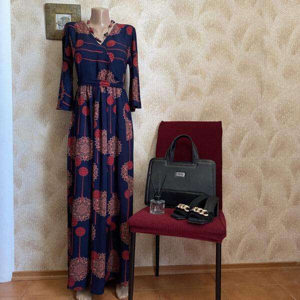 Легка літня сукня зі штапелю довга максі в підлогу синя Merve Moda 434, Туреччина, розмір 48 — фото 6