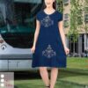 Літня жіноча сукня зі штапелю з вишивкою Merve Moda 424, Туреччина, синя, розмір XL (50) — фото 6