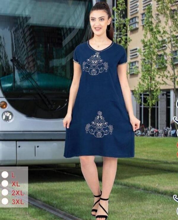 Літня жіноча сукня зі штапелю з вишивкою Merve Moda 424, Туреччина, синя, розмір XL (50) — фото 6