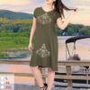 Літня жіноча сукня зі штапелю з вишивкою Merve Moda 424, Туреччина, хакі, розмір L (48) — фото 5