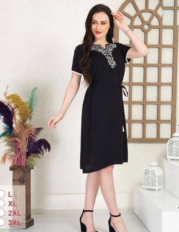Літня жіноча сукня міді зі штапелю з вишивкою Merve Moda 426, бавовна, Туреччина, розміри 50–56 — фото 8