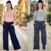 Жіночий костюм на літо Merve Moda майка та широкі штани, рожевий, бавовна 100%, Туреччина, розмір M (48) — фото 3