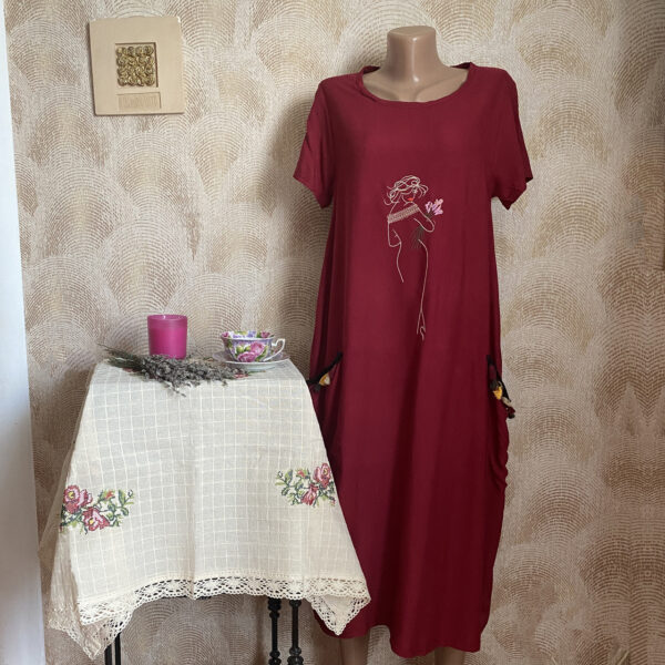 Літня сукня зі штапелю з вишивкою Merve Moda 128, Туреччина, розміри 48–54, 3 кольори — фото 7