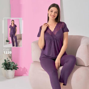 Жіноча піжама з мереживом Stella Pink, віскоза, Туреччина, фіолетова, розмір M (50)
