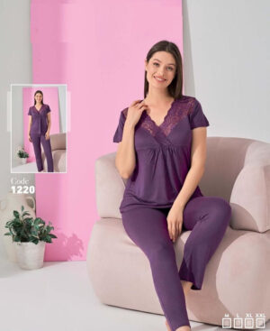 Жіноча піжама з мереживом Stella Pink, віскоза, Туреччина, фіолетова, розмір M (50)