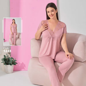 Жіноча піжама з мереживом Stella Pink, віскоза, Туреччина, рожева, розмір M (50)