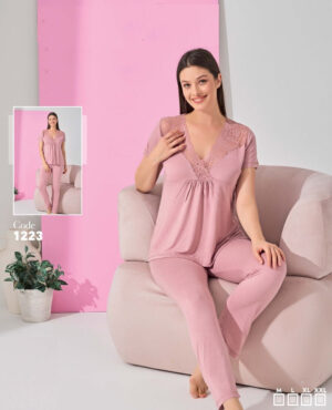 Жіноча піжама з мереживом Stella Pink, віскоза, Туреччина, рожева, розмір M (50)