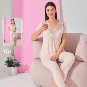 Жіноча піжама з мереживом Stella Pink, віскоза, Туреччина, кремова, розмір L (52)