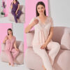 Турецька жіноча піжама 50-54 (M- XL) з мереживом , 3 кольори, віскоза 50-54 (M- XL), Stella pink Туреччина