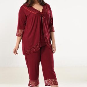Жіноча піжама з мереживом 56–58 (2XL–3XL), комплект 3 предмети (майка, бриджі, кофта) MDL Туреччина