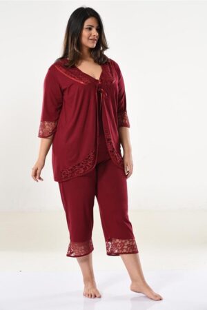 Жіноча піжама з мереживом 56–58 (2XL–3XL), комплект 3 предмети (майка, бриджі, кофта) MDL Туреччина