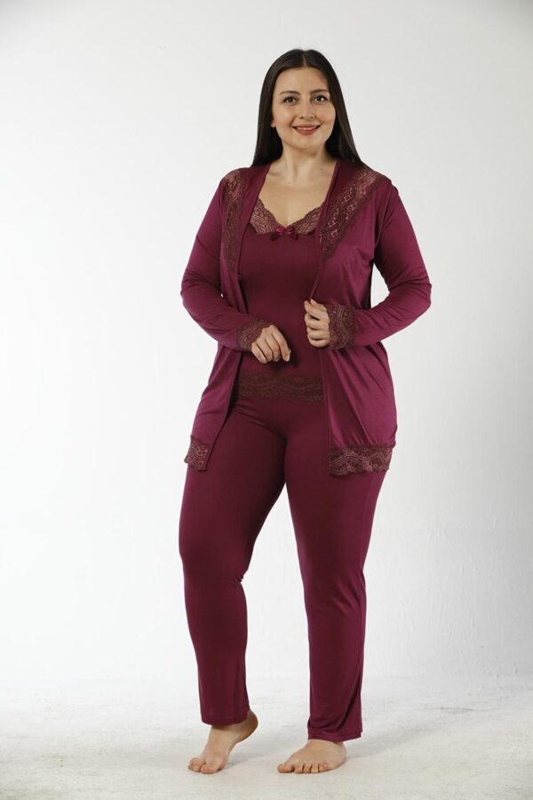 Жіноча піжама великого розміру з мереживом 2XL–3XL (54-58), бордова, Miss Dunya Lissa, Туреччина — фото 4