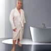 Чоловічий легкий вафельний халат з махрою бежевий, розмір XL 52-54, 100% бавовна, ТуреччинаТМ Неmecol — фото 5