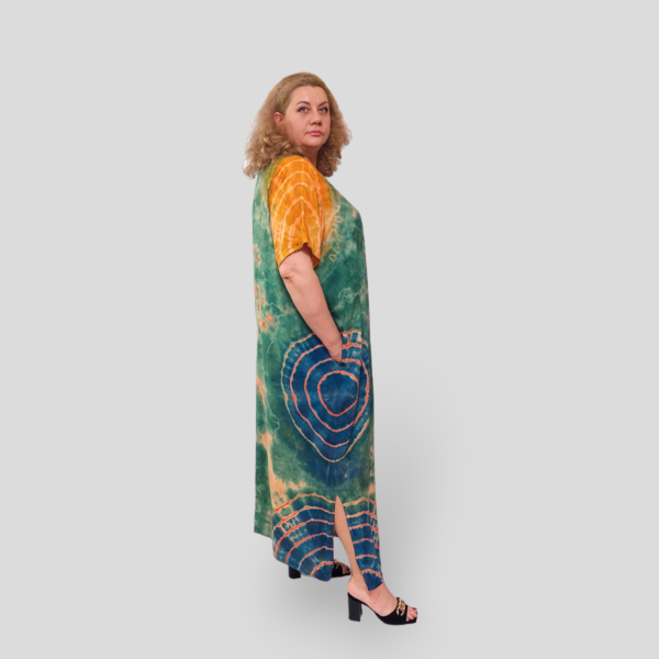 Літня довга штапельна сукня в стилі Boho Antik, великі розміри 56-66, віскоза, бавовна, зелена Туреччина — фото 4