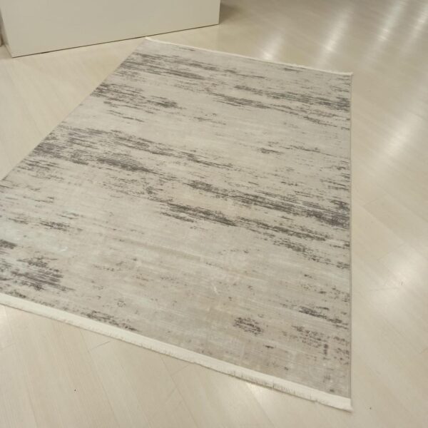 Код товару: 105707 Турецький килим з бахромою 80×150 см кремово-сірий REFORM CARPET ENN STYLE 1002, у вітальню, спальню, кухню — фото 7