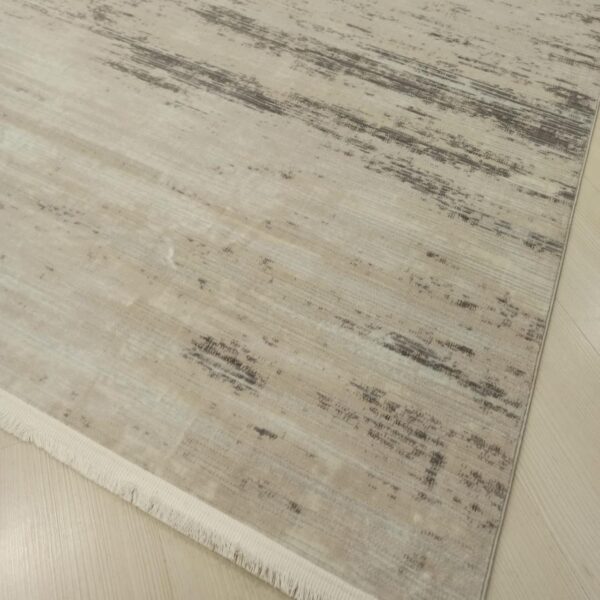 Код товару: 105707 Турецький килим з бахромою 80×150 см кремово-сірий REFORM CARPET ENN STYLE 1002, у вітальню, спальню, кухню — фото 8