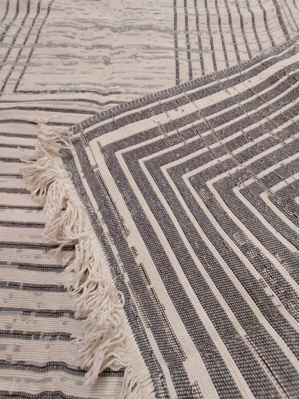 Турецький безворсовий килим Sacil Kilim 160×230 см, сірий, із геометричним візерунком і бахромою, бавовна та акрил — фото 5