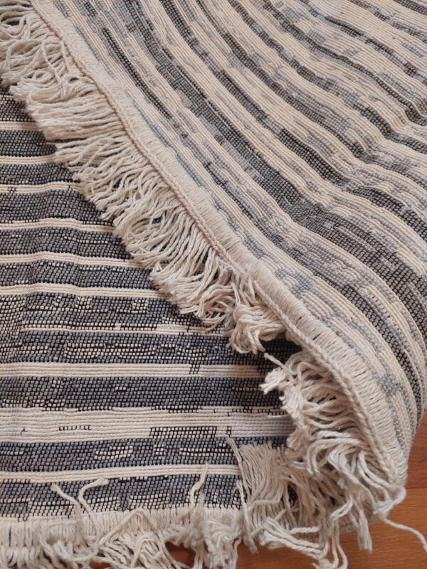 Турецький безворсовий килим Sacil Kilim 160×230 см, сірий, із геометричним візерунком і бахромою, бавовна та акрил — фото 4