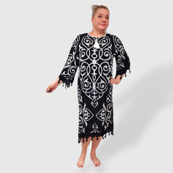 Пляжне плаття-туніка oversize, 100% бавовна, чорне, розмір 50–56, Туреччина — фото 2