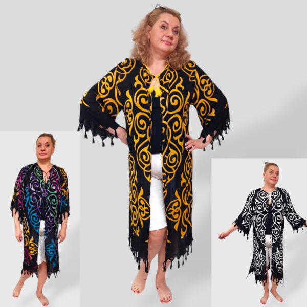 Пляжна туніка-халат oversize, 100% бавовна, чорна, розмір 50–56, Туреччина — фото 5
