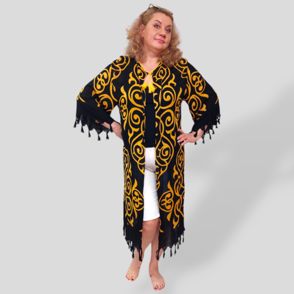 Пляжна туніка-халат oversize, 100% бавовна, чорна з принтом, розмір 50–56, Туреччина — фото 3