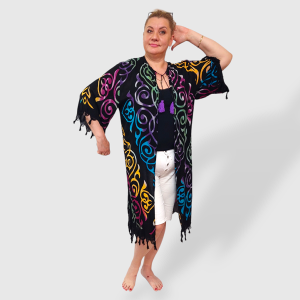 Пляжна туніка-халат oversize, 100% бавовна, чорна з принтом, розмір 50–56, Туреччина — фото 6