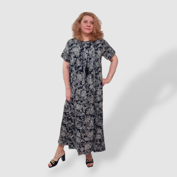 Легка літня сукня максі зі штапелю Merve Moda 422, чорна квіткова, розміри 48, 52, Туреччина — фото 5