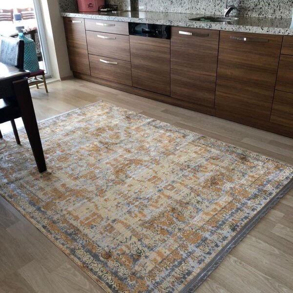 Килим з бахромою 80×150 см сіро-золотий REFORM CARPET IMAJ 1805, Туреччина, у вітальню, спальню, кухню — фото 2