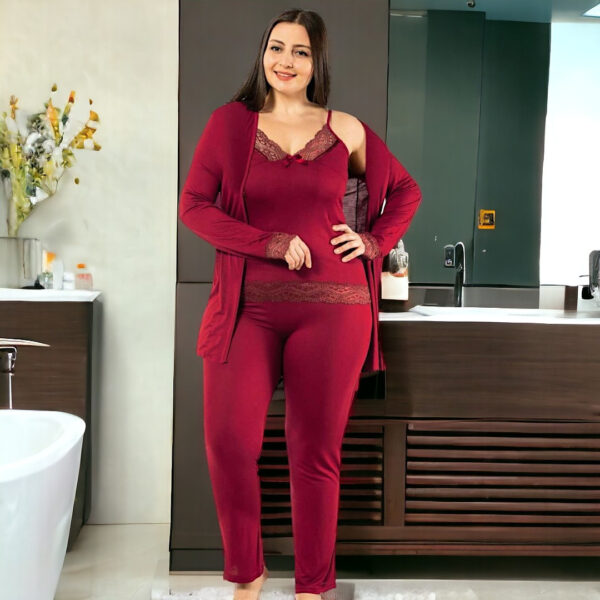 Жіноча піжама великого розміру з мереживом 2XL–3XL (54-58), бордова, Miss Dunya Lissa, Туреччина — фото 2