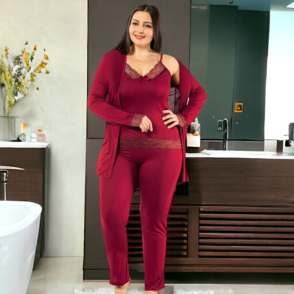Жіноча піжама великого розміру з мереживом 2XL-3XL(54-58), бордова, Miss Dunya Lissa, Туреччина — фото 3