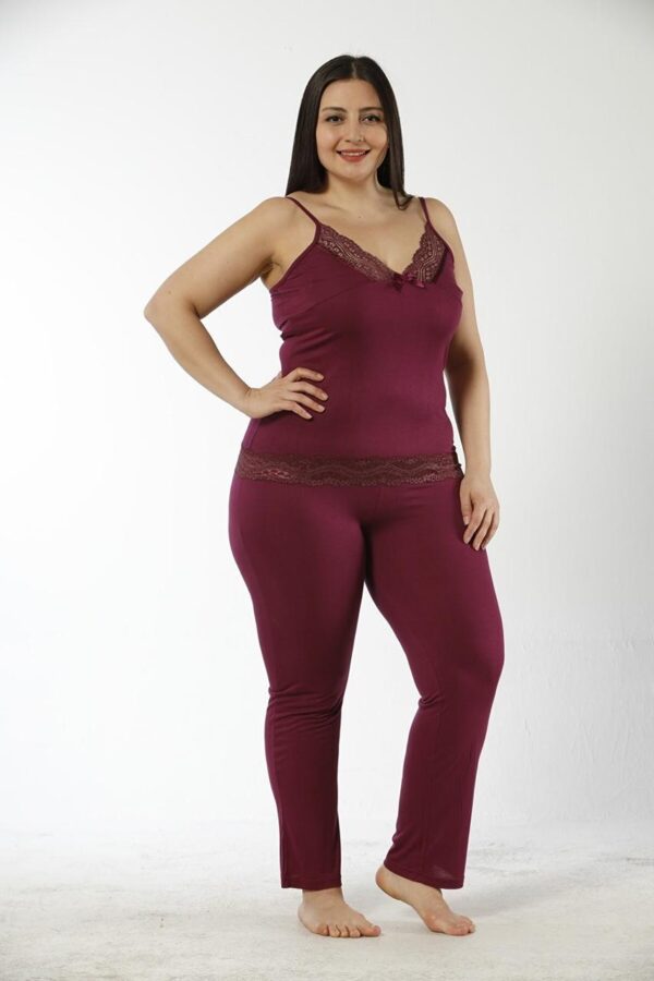 Жіноча піжама великого розміру з мереживом 2XL-3XL(54-58), бордова, Miss Dunya Lissa, Туреччина — фото 4