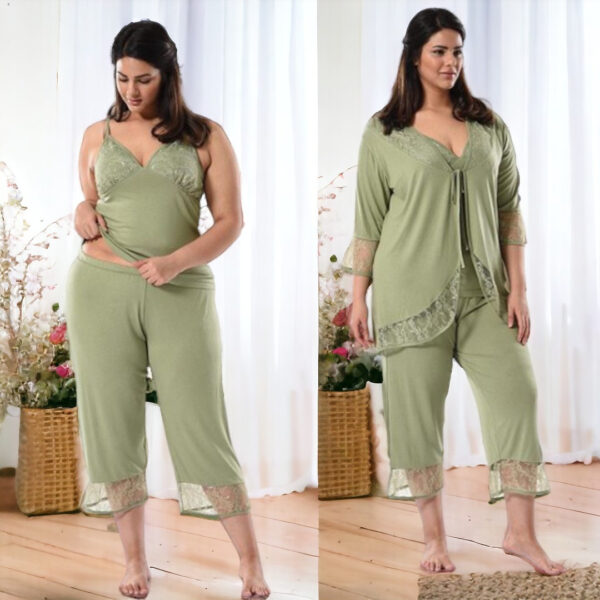 Жіноча піжама з мереживом 56–58 (2XL–3XL), комплект 3 предмети (майка, бриджі, кофта) MDL Туреччина — фото 4