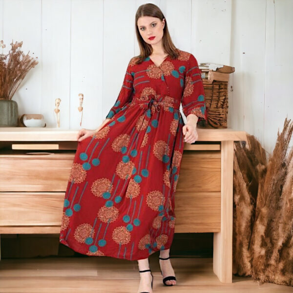 Легка літня сукня зі штапелю довга максі в підлогу бордова Merve Moda 434, Туреччина, розмір 46 — фото 5