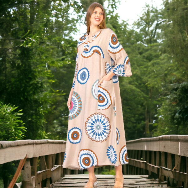 Довга штапельна сукня великих розмірів 56 2XL Туреччина Merve Moda 551 Бежева — фото 6