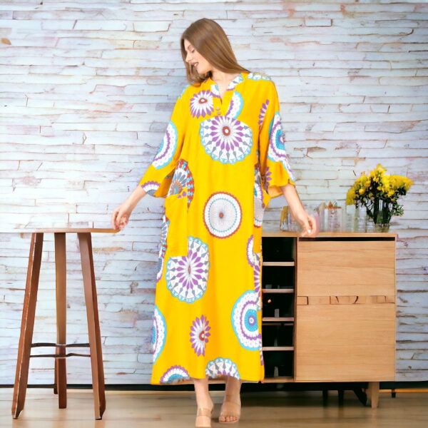 Довга штапельна сукня великих розмірів 56 2XL Туреччина Merve Moda 551 Жовта — фото 5