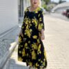 Літня жіноча сукня зі штапелю з квітковим принтом, рукав 3/4, розміри 48–52, 100% бавовна, OTANTIK, Туреччина, жовта — фото 4