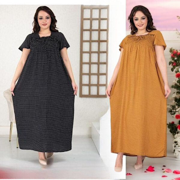 Літня штапельна довга сукня в горох Туреччина великі розміри 58 3XL Merve Moda 444 Чорний — фото 4