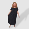 Літня штапельна довга сукня в горох Туреччина великі розміри 58 3XL Merve Moda 444 Чорний — фото 7