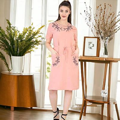 Літня сукня зі штапелю з вишивкою Merve Moda 342, Туреччина, рожева, розмір 52 (XL) — фото 5