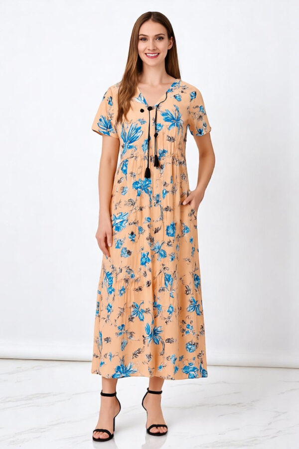 Сукня зі штапелю довга літня в підлогу Бежева Merve Moda 422, Туреччина, розмір 50 — фото 3