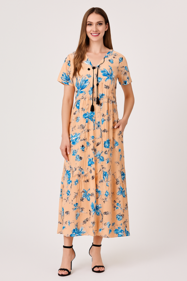Сукня зі штапелю довга літня в підлогу Бежева Merve Moda 422, Туреччина, розмір 50 — фото 5