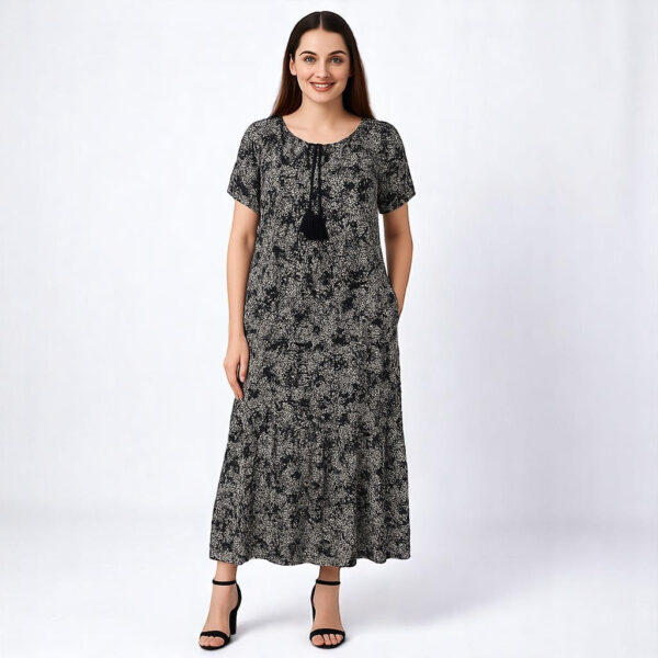 Легка літня сукня максі зі штапелю Merve Moda 422, чорна квіткова, розміри 48, 52, Туреччина — фото 3