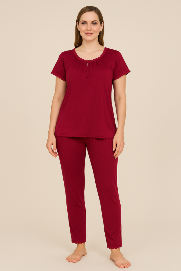 Жіночі піжами Pink Pelin, віскоза, Туреччина, розміри 48–54 L–XL, бордовий, зелений, червоний — фото 2