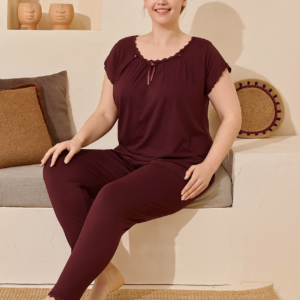 Жіноча піжама Pink Pelin, віскоза, Туреччина, бордова, розмір XL (52–54)