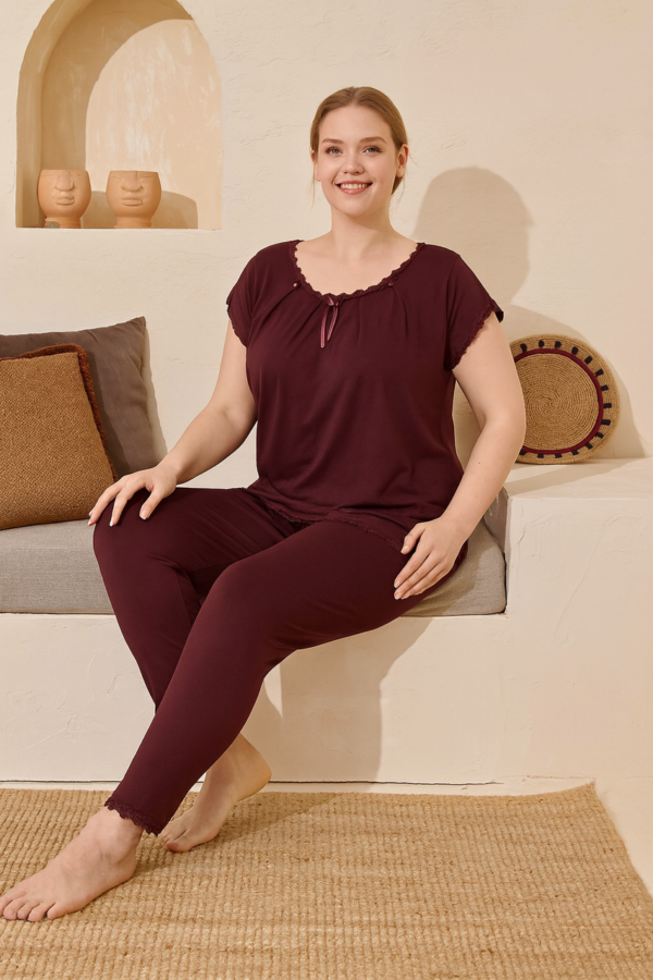 Жіночі піжами Pink Pelin, віскоза, Туреччина, розміри 48–54 L–XL, бордовий, зелений, червоний — фото 5