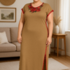 Жіноче довге домашнє плаття великого розміру 56-60, трикотажне з вишивкою, JOELLE Туреччина 224573 — фото 2