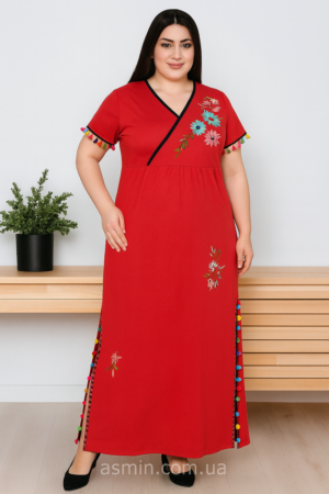 Жіноче довге плаття для дому та пляжу батал Pijamood, червоне, 2XL (58), Туреччина